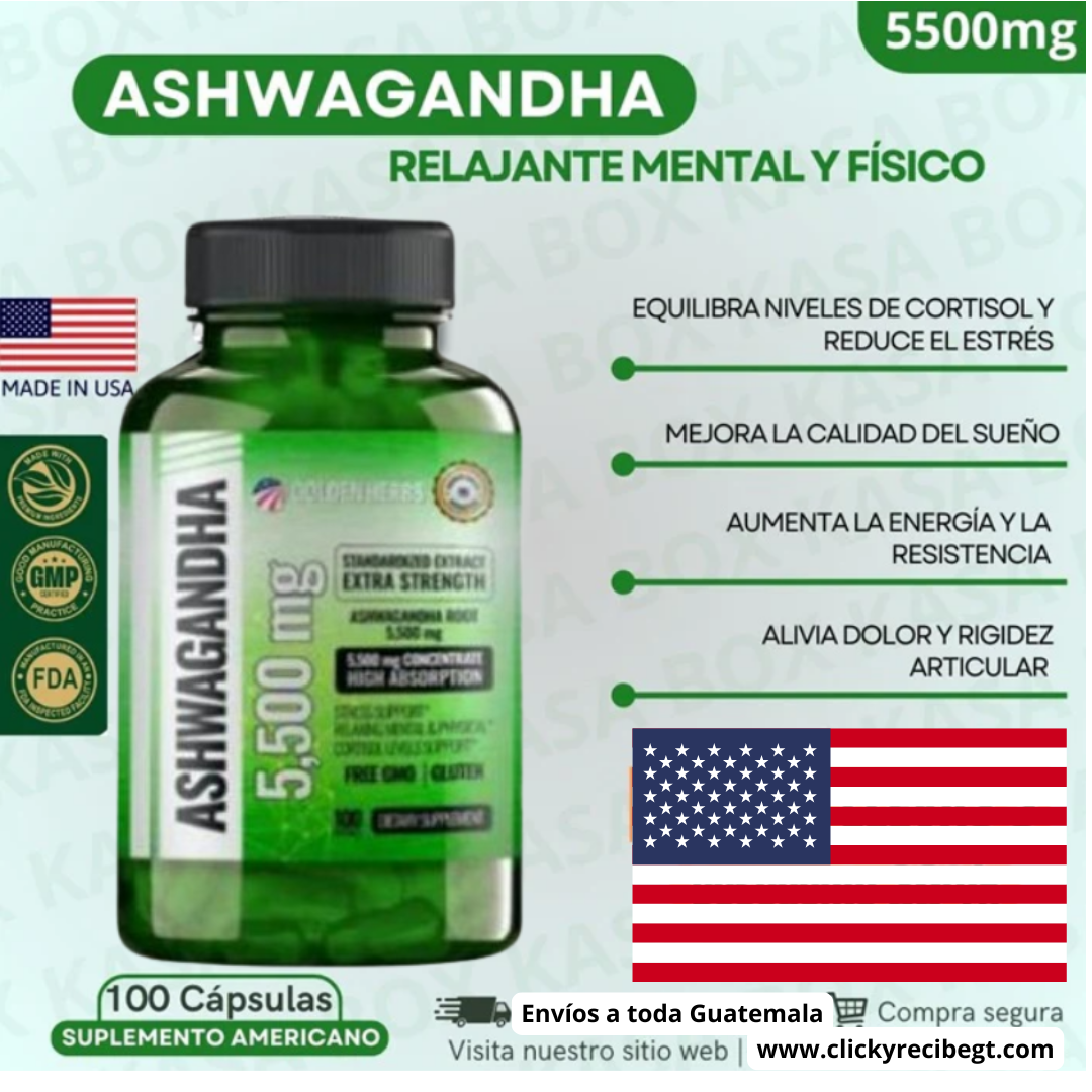 ASHWAGANDHA AMERICANO | ALTA CONCENTRACIÓN | 5500 mg | 100 Cápsulas