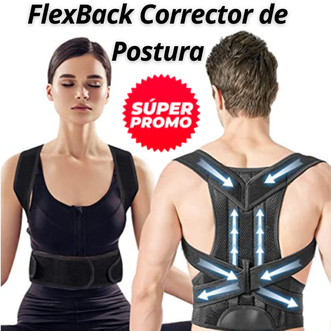 FlexBack Corrector de Postura Unisex (Negro con Azul)