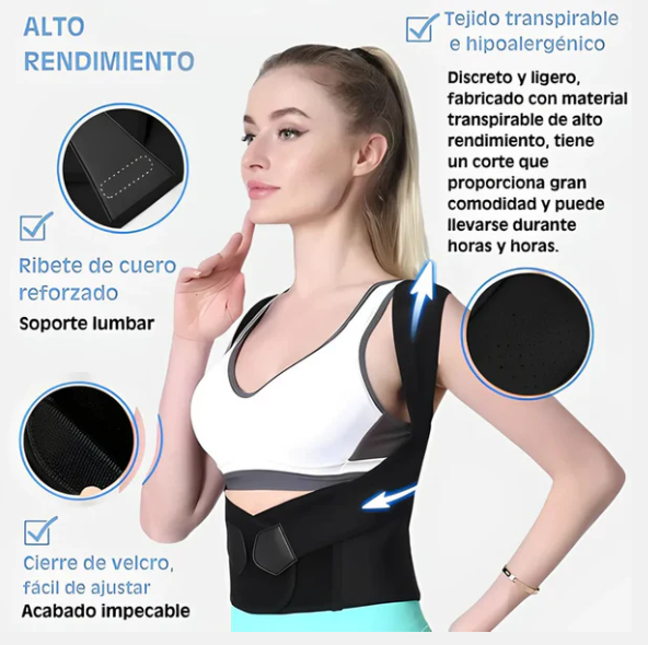 FlexBack Corrector de Postura Unisex (Negro con Azul)