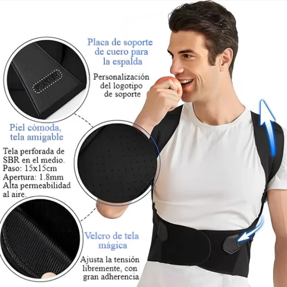 FlexBack Corrector de Postura Unisex (Negro con Azul)