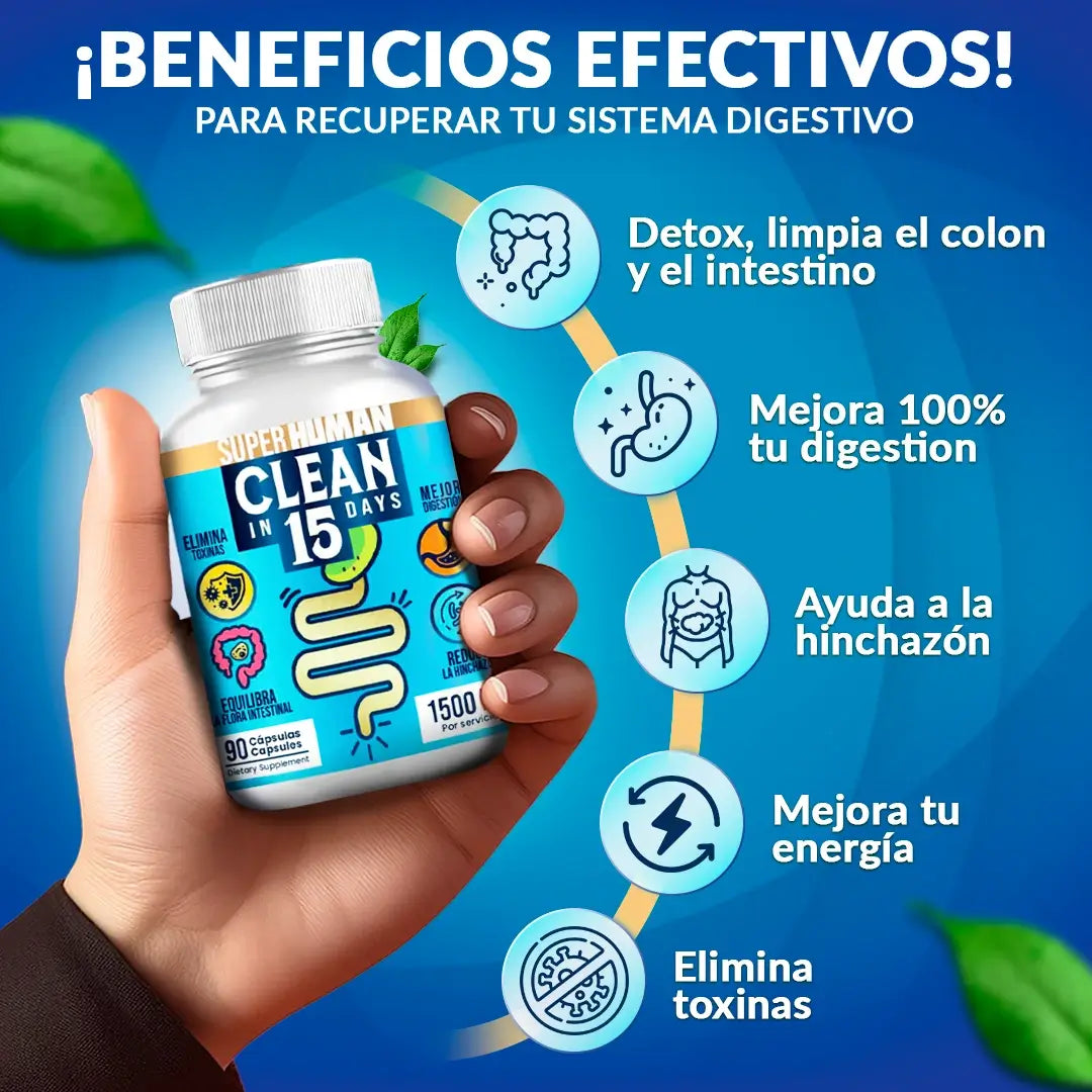 PROMO 2X1  LLEVA 2 Y PAGA SOLO 1 Clean15™ Limpieza Completa Estomacal en 15 días + Envío Gratis